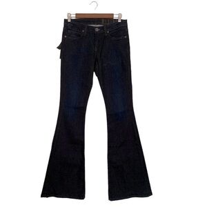 Paper Denim Waxy Resin Jeans Low Rise Flare Coated Dark Wash Jeans Sz 28